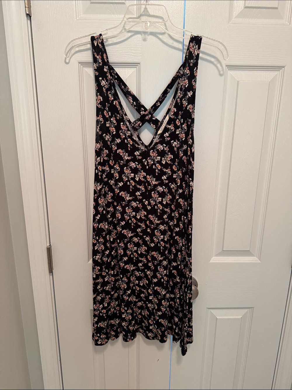 Women’s Floral Black Summer Dress with Crisscross Back